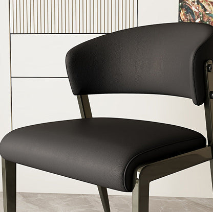 Contemporary Scandinavian PU Leather Carbon Steel Rounded Square Curved Dining Chair Backrest For Living Room & Dining Room