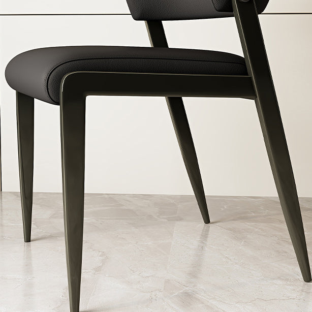 Contemporary Scandinavian PU Leather Carbon Steel Rounded Square Curved Dining Chair Backrest For Living Room & Dining Room