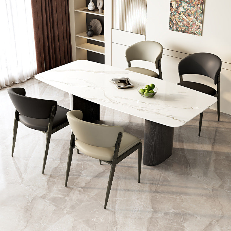 Contemporary Scandinavian PU Leather Carbon Steel Rounded Square Curved Dining Chair Backrest For Living Room & Dining Room