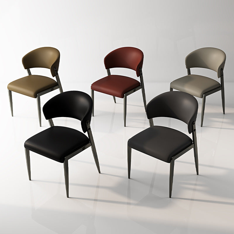Contemporary Scandinavian PU Leather Carbon Steel Rounded Square Curved Dining Chair Backrest For Living Room & Dining Room