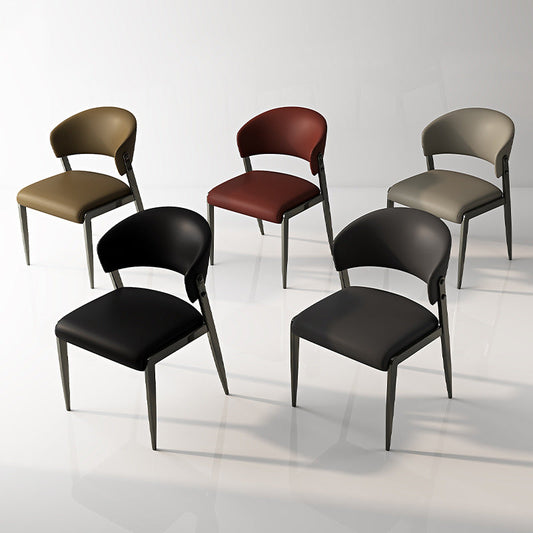 Contemporary Scandinavian PU Leather Carbon Steel Rounded Square Curved Dining Chair Backrest For Living Room & Dining Room