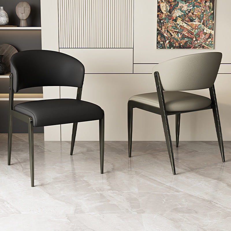 Contemporary Scandinavian PU Leather Carbon Steel Rounded Square Curved Dining Chair Backrest For Living Room & Dining Room
