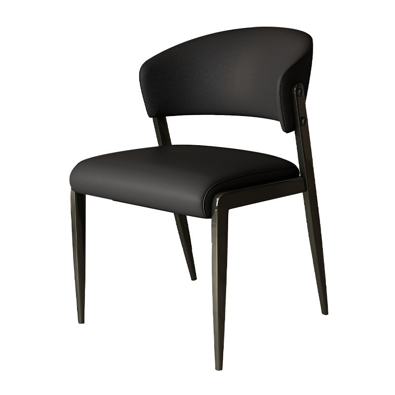 Contemporary Scandinavian PU Leather Carbon Steel Rounded Square Curved Dining Chair Backrest For Living Room & Dining Room