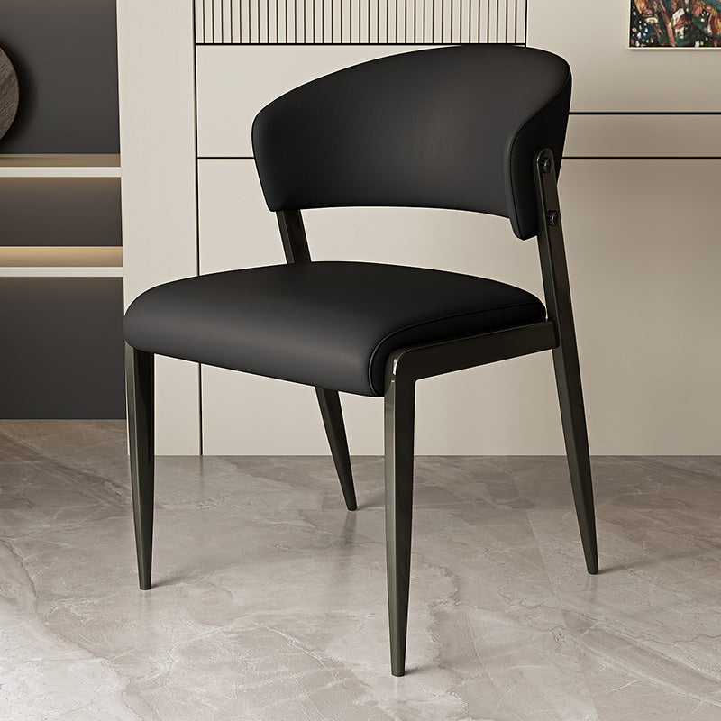 Contemporary Scandinavian PU Leather Carbon Steel Rounded Square Curved Dining Chair Backrest For Living Room & Dining Room