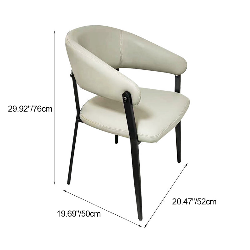 Contemporary Scandinavian Faux Leather Carbon Steel Semi-Enclosed Rounded Square Dining Chair With Backrest For Living Room & Dining Room