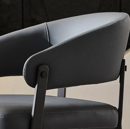 Contemporary Scandinavian Faux Leather Carbon Steel Semi-Enclosed Rounded Square Dining Chair With Backrest For Living Room & Dining Room