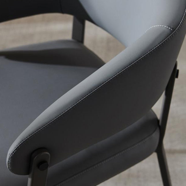 Contemporary Scandinavian Faux Leather Carbon Steel Semi-Enclosed Rounded Square Dining Chair With Backrest For Living Room & Dining Room