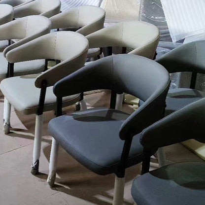 Contemporary Scandinavian Faux Leather Carbon Steel Semi-Enclosed Rounded Square Dining Chair With Backrest For Living Room & Dining Room