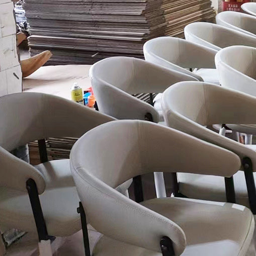 Contemporary Scandinavian Faux Leather Carbon Steel Semi-Enclosed Rounded Square Dining Chair With Backrest For Living Room & Dining Room