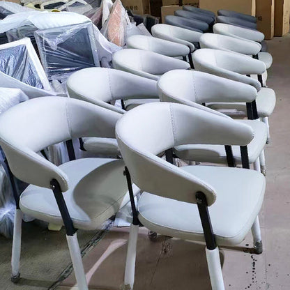 Contemporary Scandinavian Faux Leather Carbon Steel Semi-Enclosed Rounded Square Dining Chair With Backrest For Living Room & Dining Room