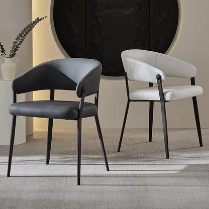Contemporary Scandinavian Faux Leather Carbon Steel Semi-Enclosed Rounded Square Dining Chair With Backrest For Living Room & Dining Room