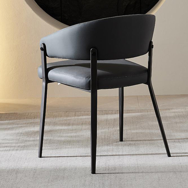 Contemporary Scandinavian Faux Leather Carbon Steel Semi-Enclosed Rounded Square Dining Chair With Backrest For Living Room & Dining Room