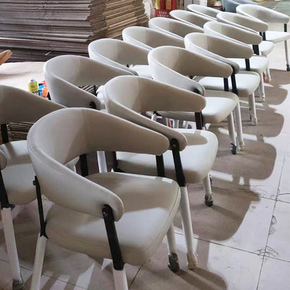 Contemporary Scandinavian Faux Leather Carbon Steel Semi-Enclosed Rounded Square Dining Chair With Backrest For Living Room & Dining Room