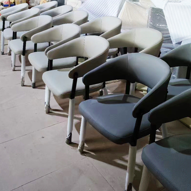 Contemporary Scandinavian Faux Leather Carbon Steel Semi-Enclosed Rounded Square Dining Chair With Backrest For Living Room & Dining Room