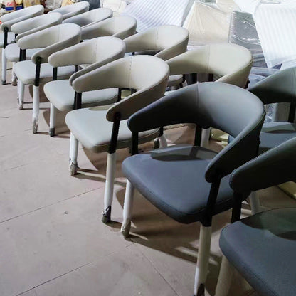 Contemporary Scandinavian Faux Leather Carbon Steel Semi-Enclosed Rounded Square Dining Chair With Backrest For Living Room & Dining Room