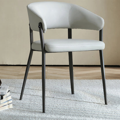Contemporary Scandinavian Faux Leather Carbon Steel Semi-Enclosed Rounded Square Dining Chair With Backrest For Living Room & Dining Room