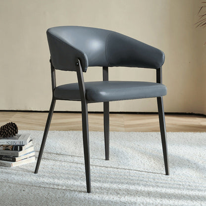 Contemporary Scandinavian Faux Leather Carbon Steel Semi-Enclosed Rounded Square Dining Chair With Backrest For Living Room & Dining Room