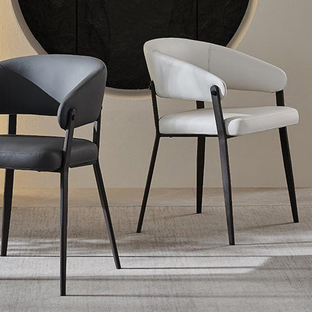 Contemporary Scandinavian Faux Leather Carbon Steel Semi-Enclosed Rounded Square Dining Chair With Backrest For Living Room & Dining Room