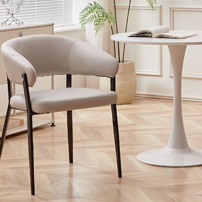 Contemporary Scandinavian Faux Leather Carbon Steel Semi-Enclosed Rounded Square Dining Chair With Backrest For Living Room & Dining Room