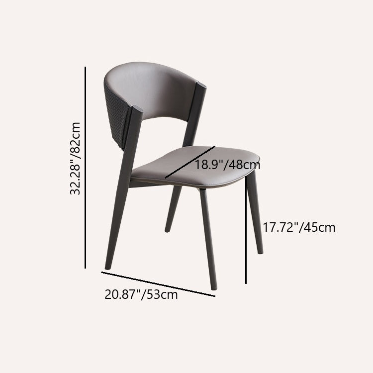 Contemporary Scandinavian Faux Leather Carbon Steel Metal Curved Square Dining Chair With Backrest For Living Room & Dining Room