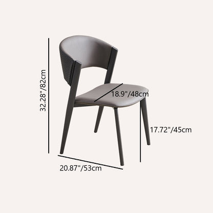Contemporary Scandinavian Faux Leather Carbon Steel Metal Curved Square Dining Chair With Backrest For Living Room & Dining Room