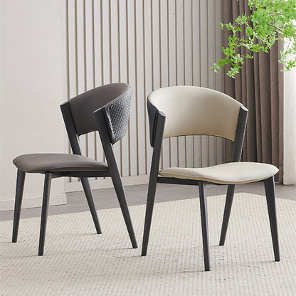 Contemporary Scandinavian Faux Leather Carbon Steel Metal Curved Square Dining Chair With Backrest For Living Room & Dining Room