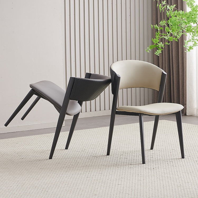 Contemporary Scandinavian Faux Leather Carbon Steel Metal Curved Square Dining Chair With Backrest For Living Room & Dining Room