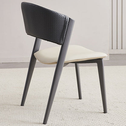 Contemporary Scandinavian Faux Leather Carbon Steel Metal Curved Square Dining Chair With Backrest For Living Room & Dining Room