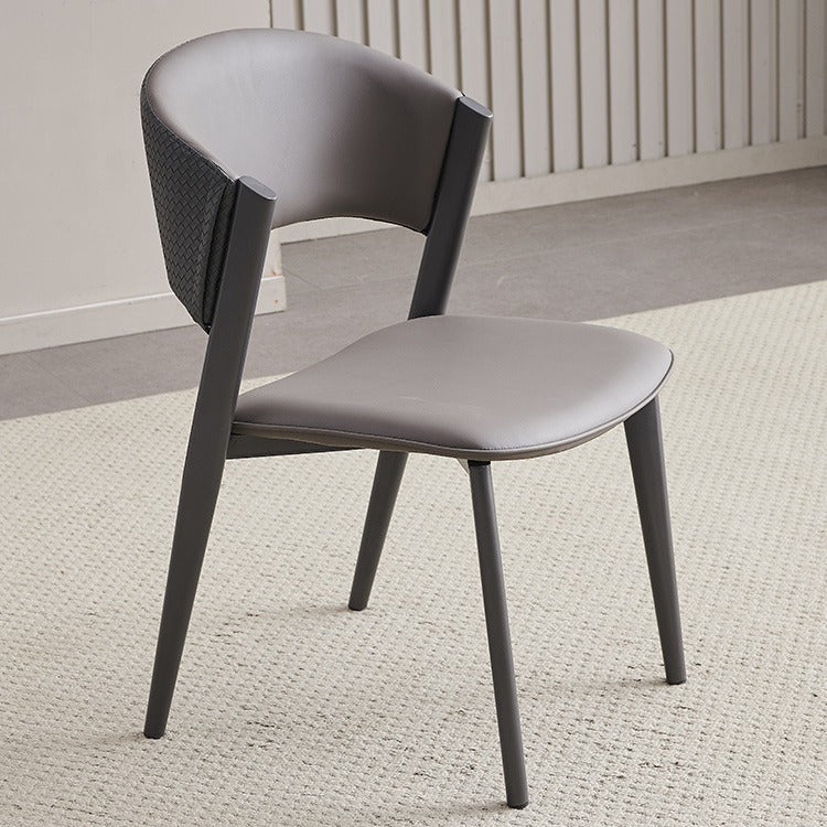 Contemporary Scandinavian Faux Leather Carbon Steel Metal Curved Square Dining Chair With Backrest For Living Room & Dining Room