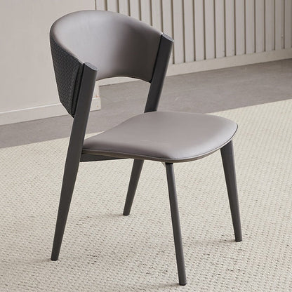 Contemporary Scandinavian Faux Leather Carbon Steel Metal Curved Square Dining Chair With Backrest For Living Room & Dining Room