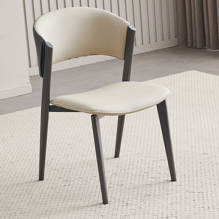 Contemporary Scandinavian Faux Leather Carbon Steel Metal Curved Square Dining Chair With Backrest For Living Room & Dining Room