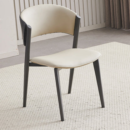 Contemporary Scandinavian Faux Leather Carbon Steel Metal Curved Square Dining Chair With Backrest For Living Room & Dining Room