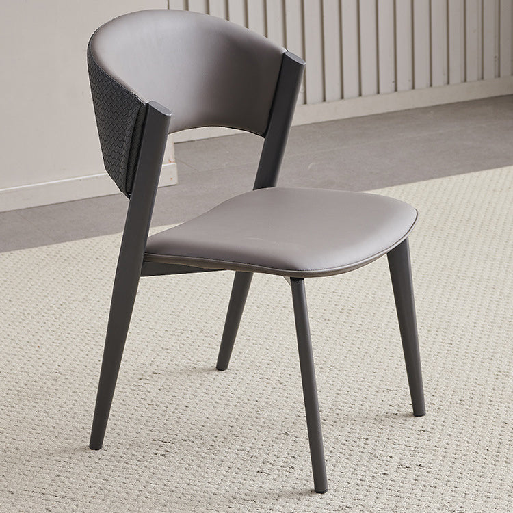 Contemporary Scandinavian Faux Leather Carbon Steel Metal Curved Square Dining Chair With Backrest For Living Room & Dining Room