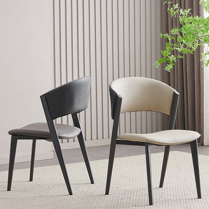 Contemporary Scandinavian Faux Leather Carbon Steel Metal Curved Square Dining Chair With Backrest For Living Room & Dining Room