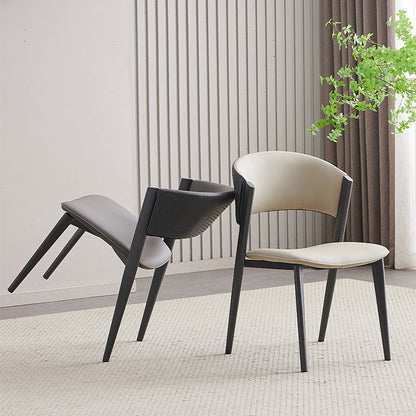 Contemporary Scandinavian Faux Leather Carbon Steel Metal Curved Square Dining Chair With Backrest For Living Room & Dining Room