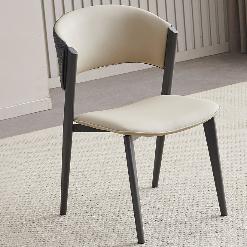Contemporary Scandinavian Faux Leather Carbon Steel Metal Curved Square Dining Chair With Backrest For Living Room & Dining Room