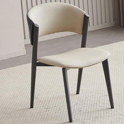 Contemporary Scandinavian Faux Leather Carbon Steel Metal Curved Square Dining Chair With Backrest For Living Room & Dining Room