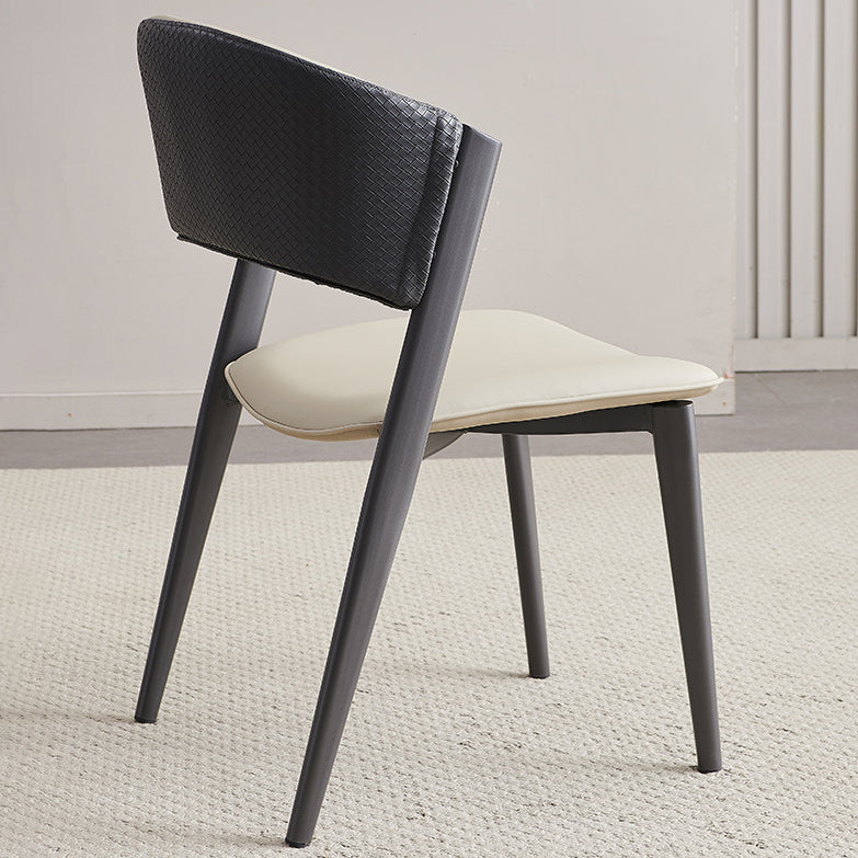 Contemporary Scandinavian Faux Leather Carbon Steel Metal Curved Square Dining Chair With Backrest For Living Room & Dining Room