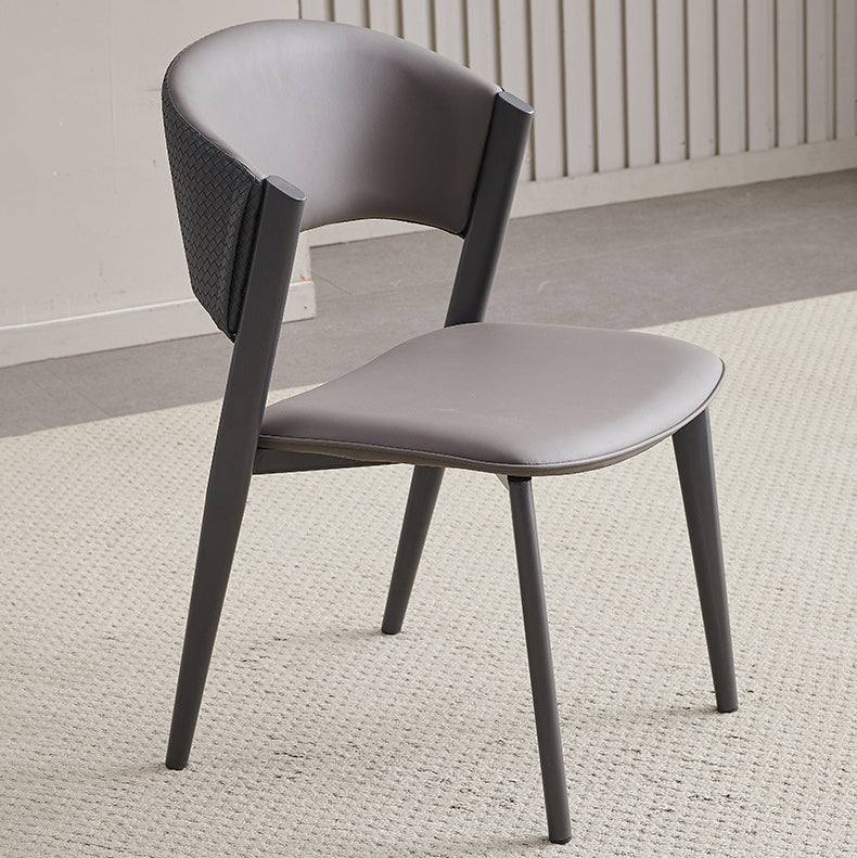 Contemporary Scandinavian Faux Leather Carbon Steel Metal Curved Square Dining Chair With Backrest For Living Room & Dining Room