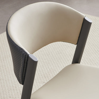 Contemporary Scandinavian Faux Leather Carbon Steel Metal Curved Square Dining Chair With Backrest For Living Room & Dining Room