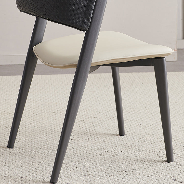 Contemporary Scandinavian Faux Leather Carbon Steel Metal Curved Square Dining Chair With Backrest For Living Room & Dining Room