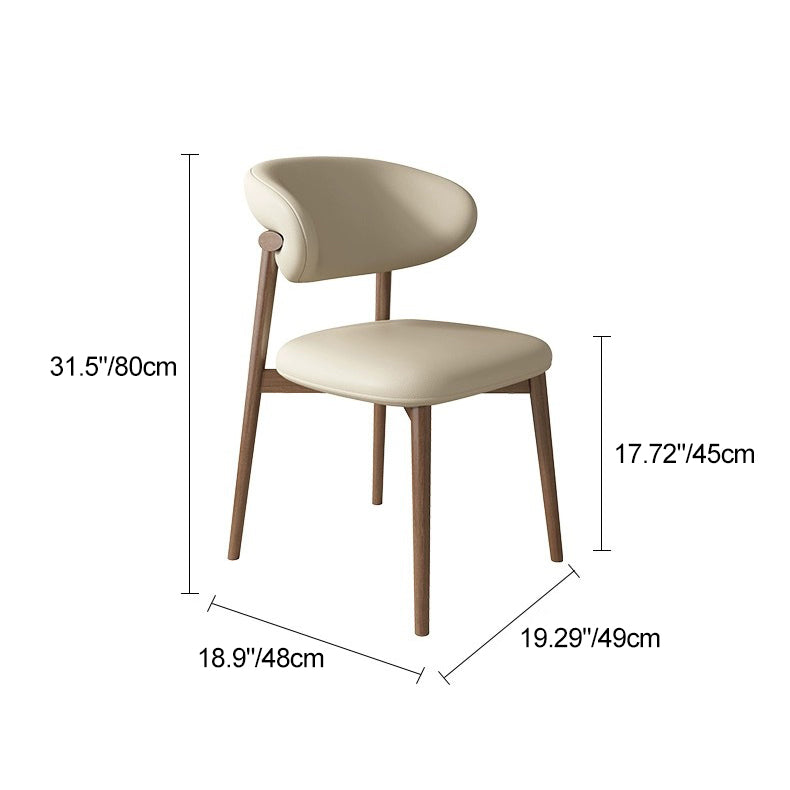 Contemporary Scandinavian Faux Leather Solid Wood Curved Horn Rounded Square Dining Chair With Ergonomic Back For Living Room & Dining Room