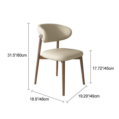 Contemporary Scandinavian Faux Leather Solid Wood Curved Horn Rounded Square Dining Chair With Ergonomic Back For Living Room & Dining Room