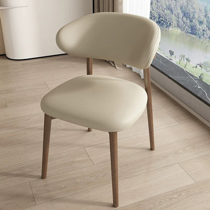 Contemporary Scandinavian Faux Leather Solid Wood Curved Horn Rounded Square Dining Chair With Ergonomic Back For Living Room & Dining Room