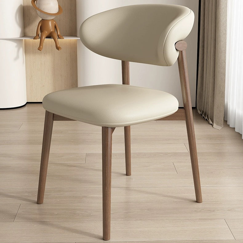 Contemporary Scandinavian Faux Leather Solid Wood Curved Horn Rounded Square Dining Chair With Ergonomic Back For Living Room & Dining Room