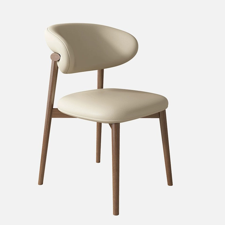Contemporary Scandinavian Faux Leather Solid Wood Curved Horn Rounded Square Dining Chair With Ergonomic Back For Living Room & Dining Room