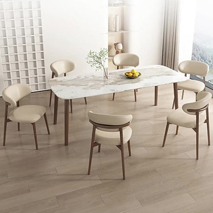 Contemporary Scandinavian Faux Leather Solid Wood Curved Horn Rounded Square Dining Chair With Ergonomic Back For Living Room & Dining Room