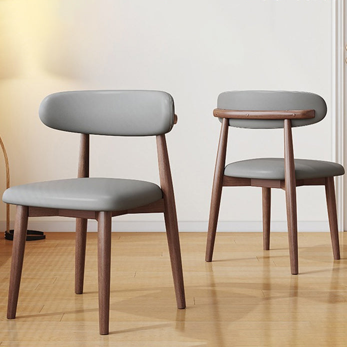 Contemporary Scandinavian Faux Leather Solid Wood Curved Horn Rounded Square Dining Chair With Ergonomic Back For Living Room & Dining Room