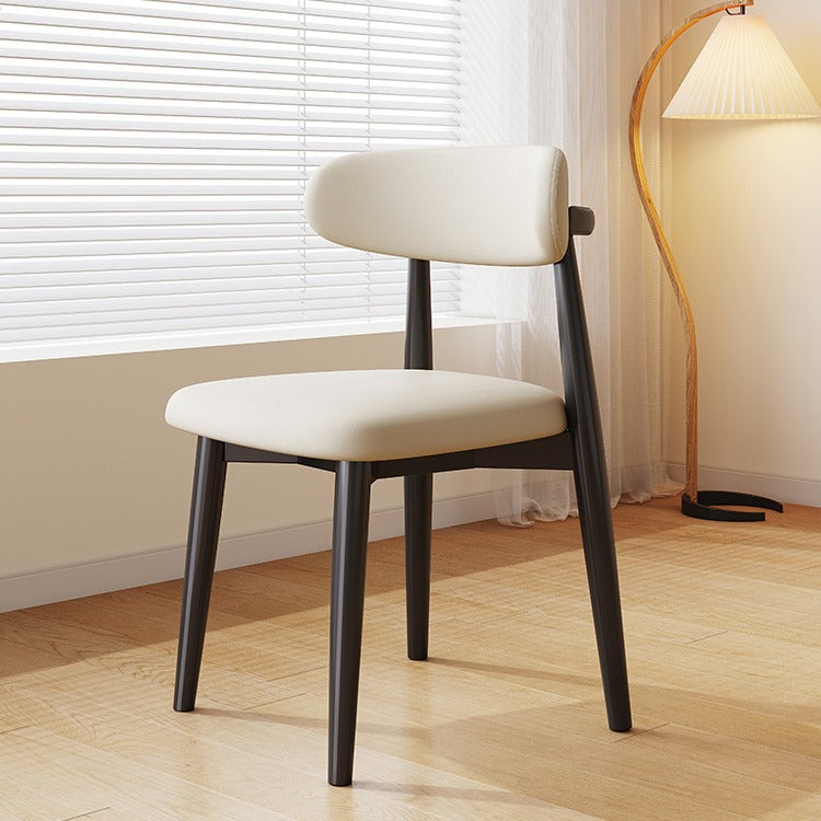 Contemporary Scandinavian Faux Leather Solid Wood Curved Horn Rounded Square Dining Chair With Ergonomic Back For Living Room & Dining Room