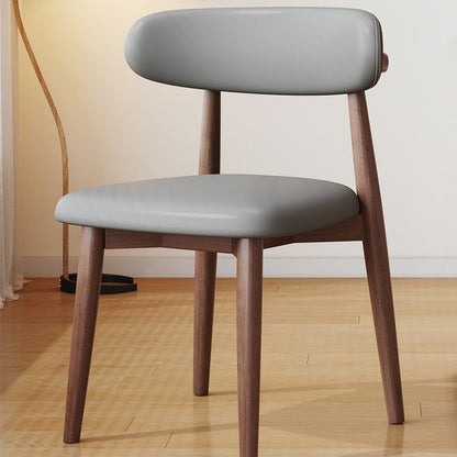 Contemporary Scandinavian Faux Leather Solid Wood Curved Horn Rounded Square Dining Chair With Ergonomic Back For Living Room & Dining Room
